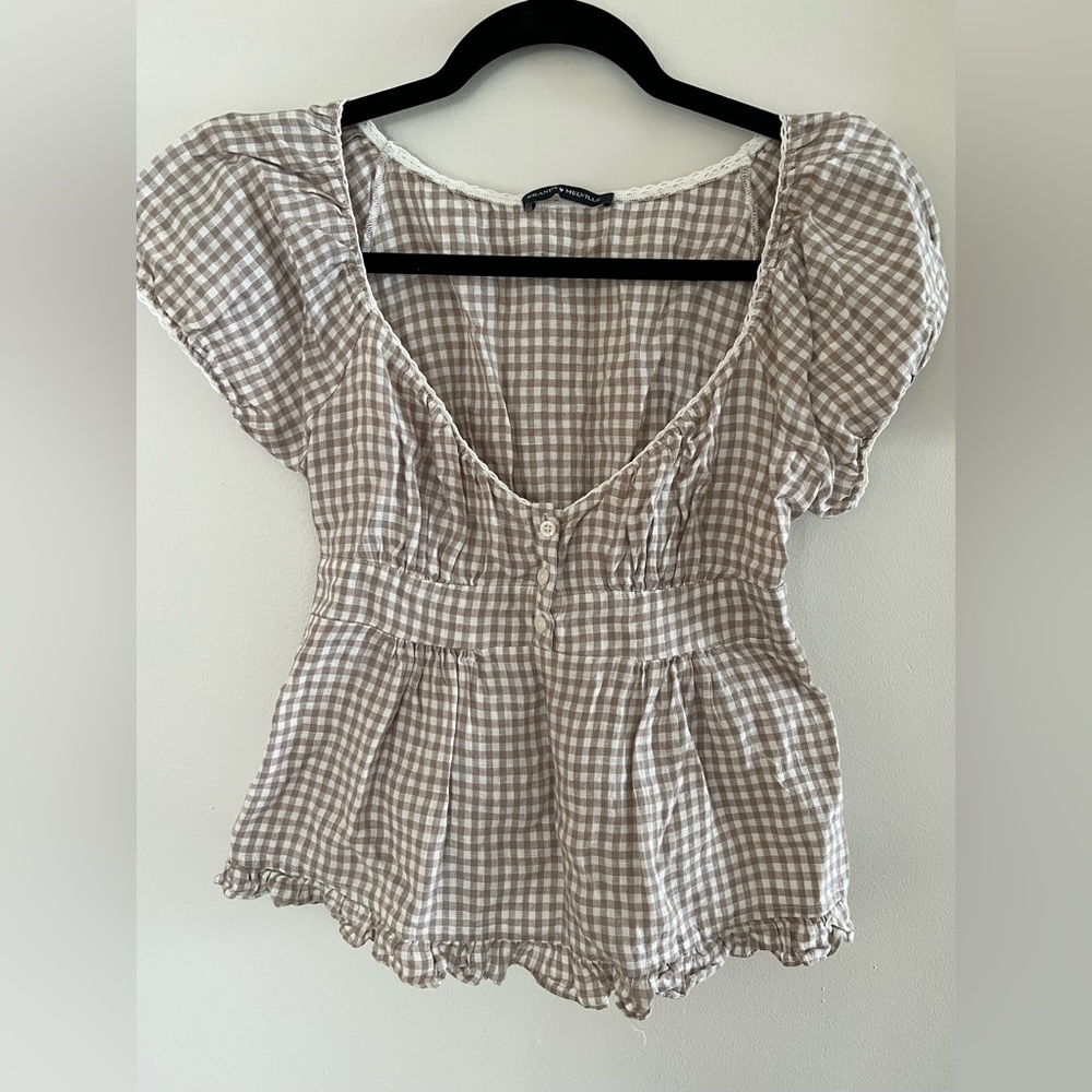 Brandy Melville Blair gingham top Brown/white